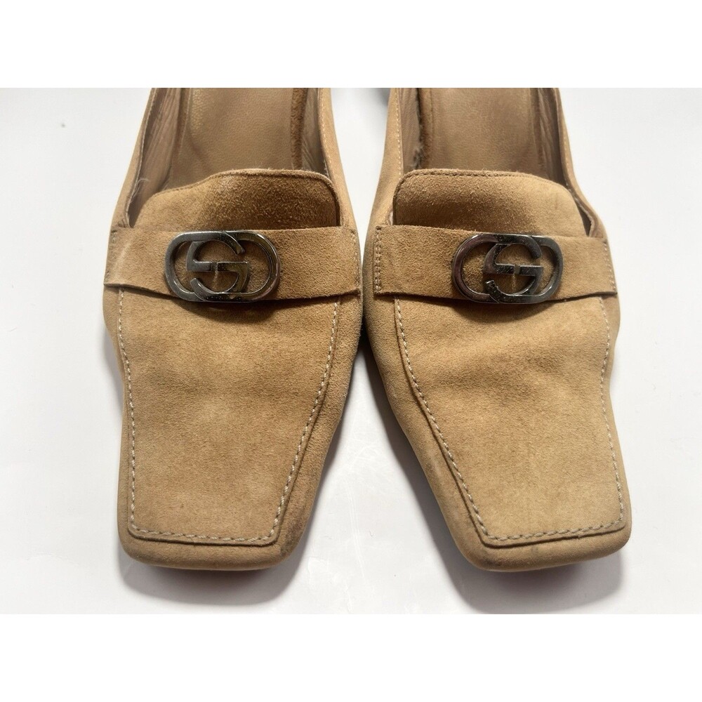 GUCCI Mules Tan Suede Kitten Heels GG Logo Slip On Vintage TOM FORD Era Sz 37 7 - Picture 7 of 16